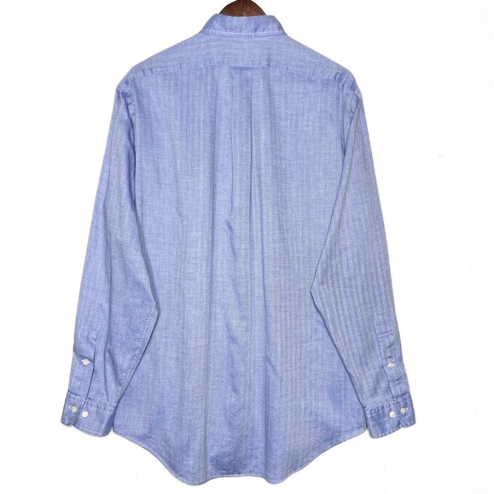 Polo Mens Blue Herringbone Striped Long Sleeve Buttondown Shirt - Picture 5 of 11